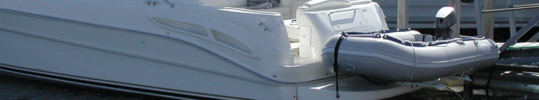 Davit, davit systems and davits for dinghies and inflatable boats to davit them on a yacht swim platform or hoist them on a sailboat.